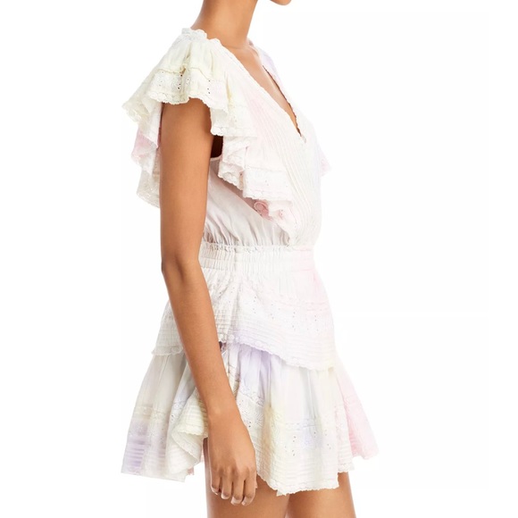 LOVESHACKFANCY Gwen Ruffled Sleeve Tie Dye Mini Dress NEW XS - Picture 7 of 9